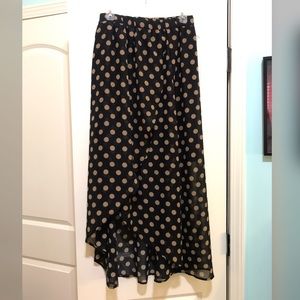 Black & Tan Polka Dot, High Low Skirt